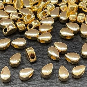 6   Teardrop Charms spacer beads Gold plated top drilled drops Turkish jewelry supply mdla1439A
