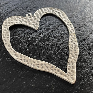 Silver Plated Heart Pendant, Large Statement Bold Heart Pendant DIY Jewelry Making Supply, 378B