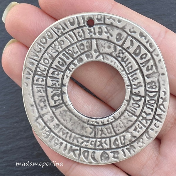 1  Phaistos Disc Pendant Matte Silver plated Greek Roman phaestos Turkish Jewelry supply mdla1091B
