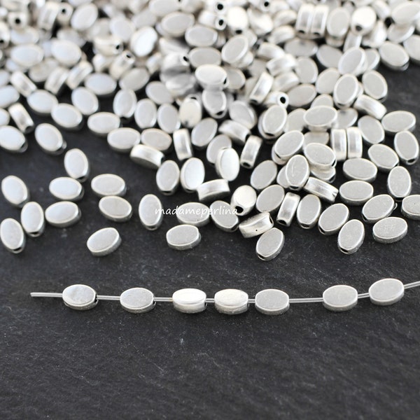 10  Flat Oval Spacer Beads 6mm Matte Silver plated Turkish jewelry supply mdla0517B