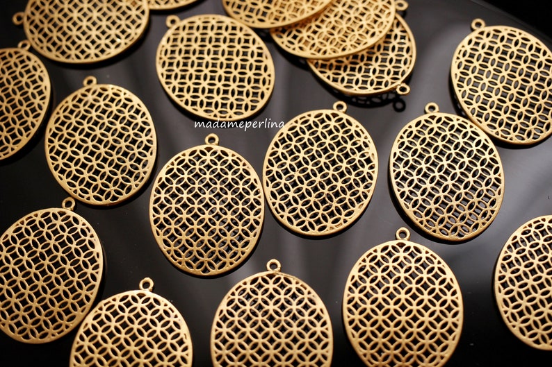 1 Sacred Geometry Pendants charms oval Flower of Life seeds pendant 24k Matte Gold plated Turkish jewellery supply findings mdla0137A