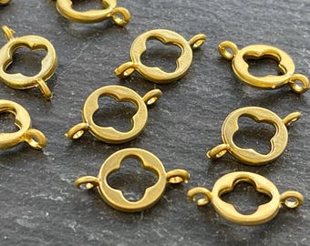 Dijes de conector de trébol chapados en oro mate (6 piezas), accesorios de joyería, mdla0600A