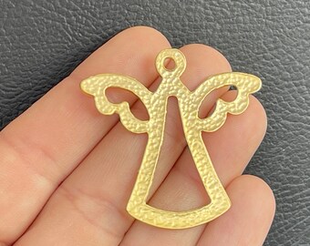 Matte Gold Plated Angel Pendant, Outline Charm for Necklace Making, Spiritual Jewelry Supply, mdla0869A