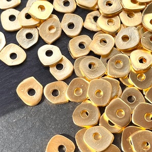 6  Disc Spacer Beads Matte Gold plated freeform edged organic look nuggets Turkish jewelry supply mdla1369A