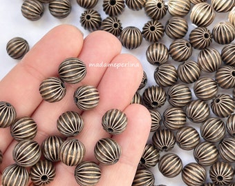 6 Ribbed Beads Bronze plated corrugated 10mm spacer beads layered Turkish jewelry supply mdla1301C