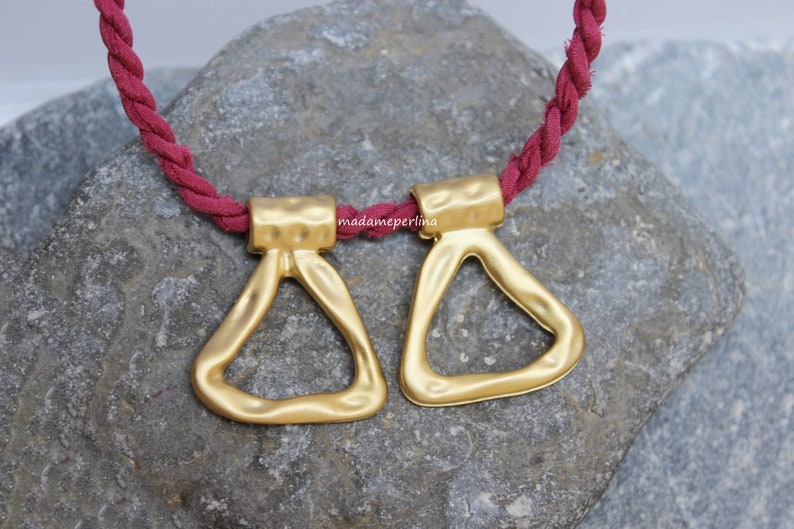 2  Triangle Pendants with Large bail loop hoop for cords 22k matte gold plated hammered Turkish Jewellery supply findings  mdla0078A