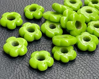 Handcrafted Light Green Lampwork Glass Flower Beads, 6 Pcs Artisan Hobby Jewelry Making Unique Supply, 1447E