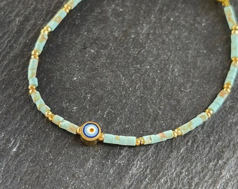 WHOLESALE   5 pcs Evil Eye Thin Bracelet Gold plated beaded turquose afghan beads Turkish jewelry  BLZ60H