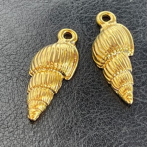 2   Cone Sea Shell Pendants Gold plated detailed Turkish jewelry supply mdla0948C