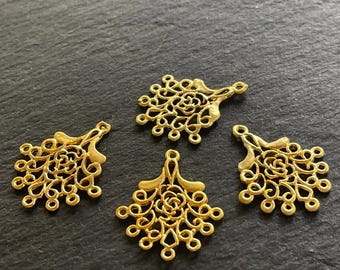4pcs Matte Gold Plated Filigree Connector Pendants, Floral Chandelier Link Charms, Jewelry DIY Supplies, 630A