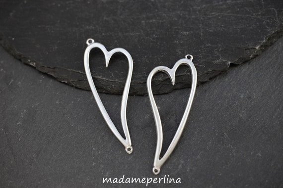 Silver Heart Pendant Connector, Cut Out Heart, Turkish Jewelry