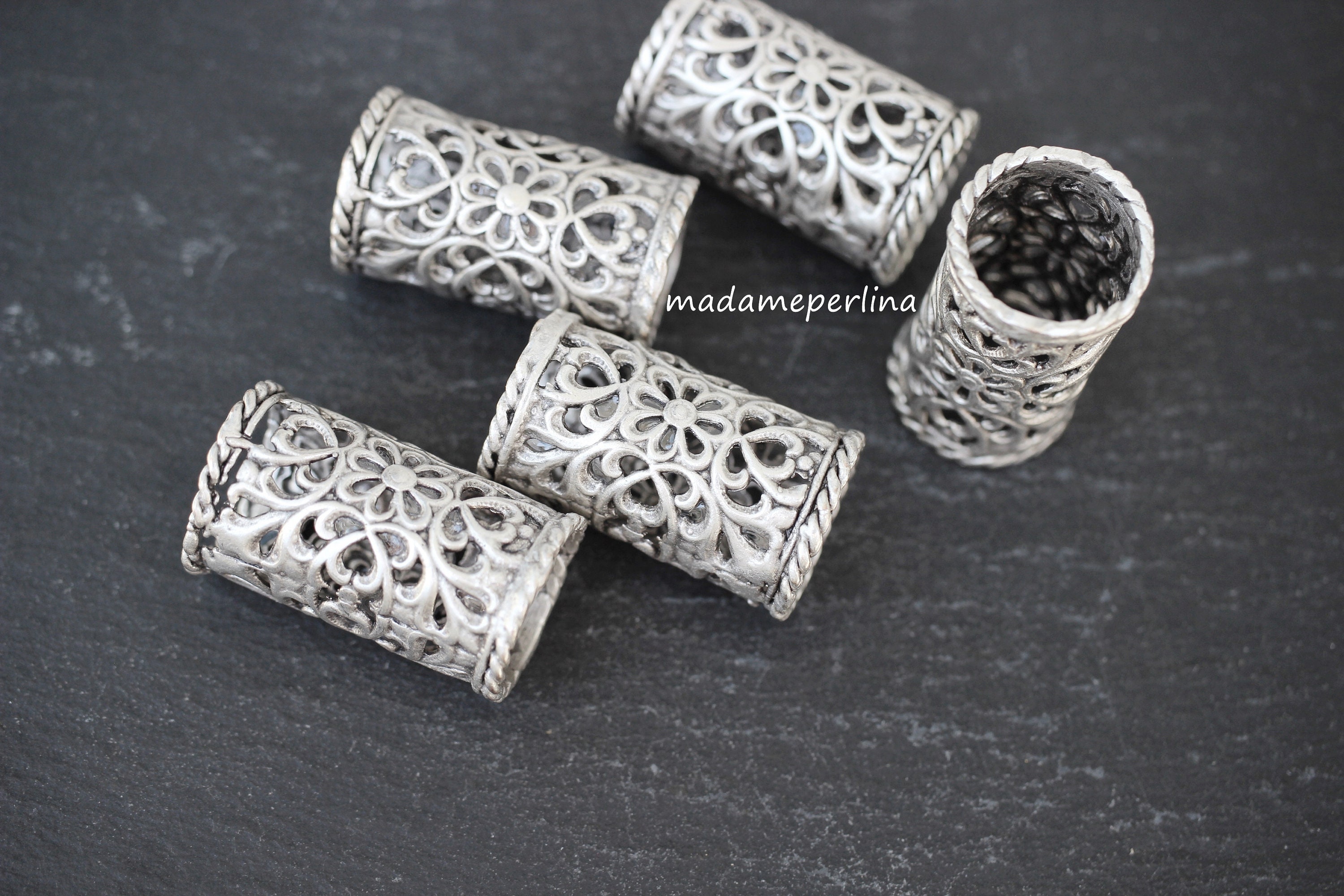 1 Tube Pendant Extra Large Matte Silver plated filigree Etsy