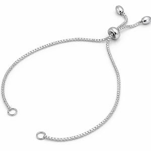 Silver Plated Adjustable Slider Bracelet Base Chain, Box Chain Blank Setting for Charms, Minimalist DIY Jewelry,  910D