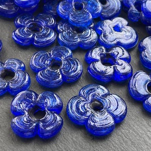 4  Glass Flower Beads  Blue Artisan Handmade chunky Lampwork floral 23 to 26mm Turkish supplies mdla1488