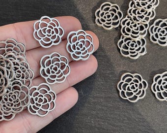 Silverpläterade rosblomshängen 4 st, öppna blomberlocker utan borgfäste, gör-det-själv smyckesdetaljer, 687B
