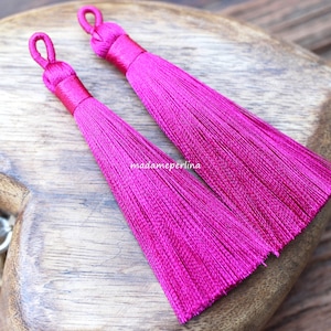 2  Fuschia pink Silky Tassels Luxe  3.54&#39;&#39; inches mala braided loop thread tassel Turkish jewelry supply LOT12