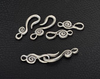 3 Sets  Silver Plated Hook Clasps, Swirl Jewelry Closure, DIY Jewelry Making Findings Supplies, 1022B