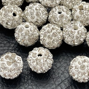 10 pcs  CZ Pave Beads Crystal Rhinestone Clay paved Round Spacer 10mm Shamballa shambala white beads Turkish jewelry supply mdla0985A