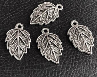 Silver Plated Leaf Pendant, 4PCS Botanical Nature Inspired Jewelry Finding, 168B