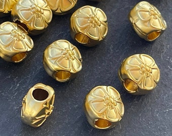 2  Floral Spacer Beads 12mm Flowers 24k Matte Gold plated hole 4mm Turkish jewelry supply  mdla0451A