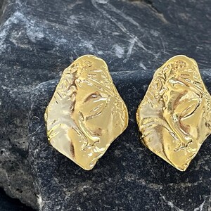 Gold Plated Abstract Face Stud Earrings Blank Posts, Artistic Connector Earring Findings, Modern DIY Jewelry Making Pair, 1289B