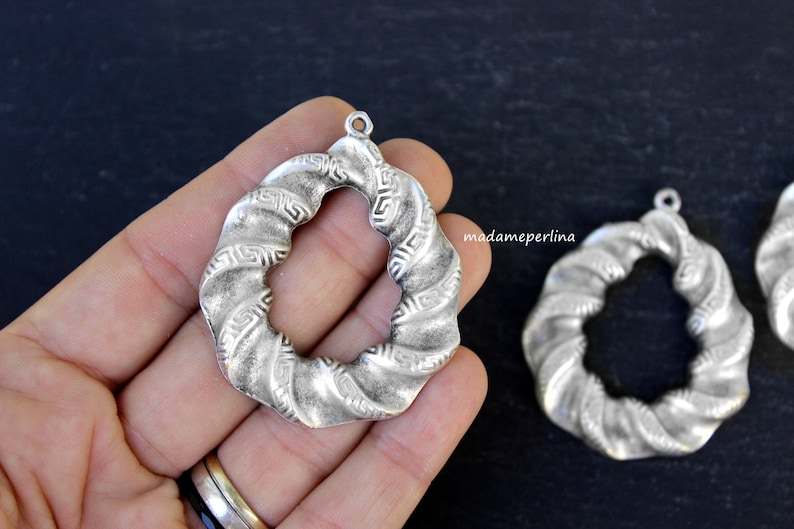 1 Twisted Hoop Pendant Matte Silver plated helical drop Turkish Jewellery crafts supply mdla1161B
