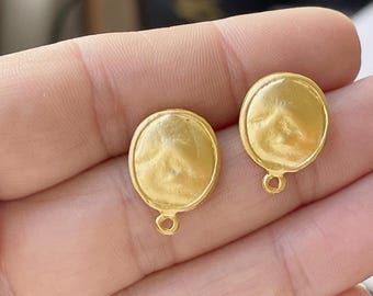 Earrings Stud Beading Post  Matte Gold plated 1 PAIR Ear connectors Oval setting DIY blank Turkish supply mdla0555