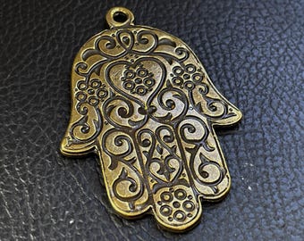 Bronspläterad Hamsa-handhänge för bohemisk smyckestillverkning, spirituellt halsband, DIY-hantverksmaterial, 62C