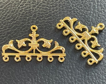 Gold Plated Filigree Connector Pendants 2PCS, Ornate Multi Loop Jewelry Connector, Chandelier Link Component, 458C