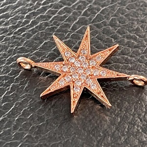 1   Star Cz Link Connector Rose Gold plated pendant charms micro paved Turkish Jewelry supply mdla0947C