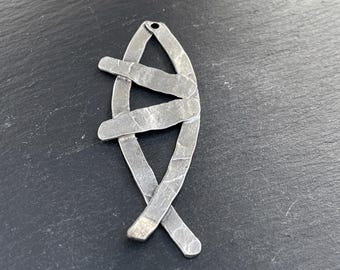 Large Fish Pendant, Silver Plated Fish Amulet Talisman, Jewelry Diy Supplies, 497B
