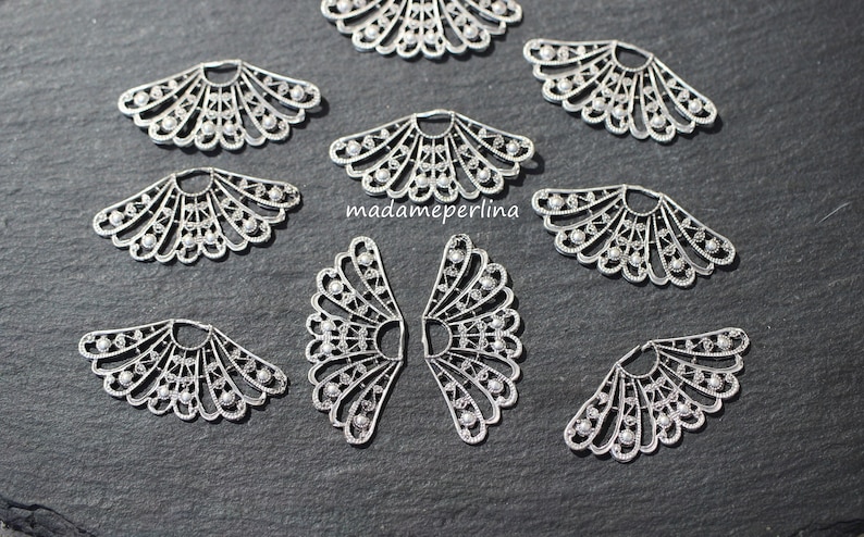 2 Fan Pendants Silver plated chandelier filigree multistrand end bars Turkish Jewellery supply findings mdla0439B