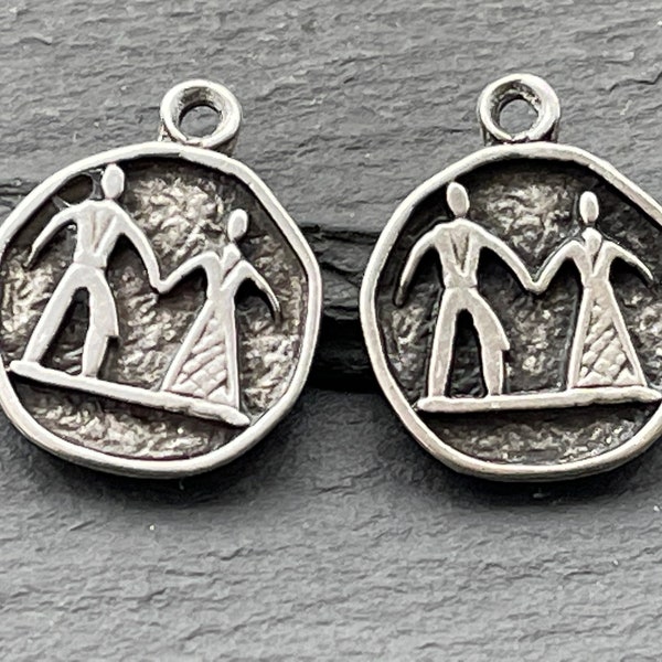 2   Armenian Folklore Pendants Matte Silver plated Maral Armenia symbols jewelry supply mdla0739B
