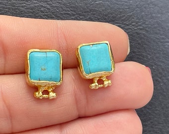 Earrings Post Beading Stud 24K Gold plated connectors square Turquoise howlite gemstone blank Turkish jewelry supply mdla0908