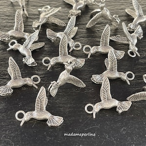 2   Kingfisher Bird Pendants  Matte Silver plated birds Turkish jewelry supply mdla0020B