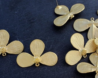 Earrings Stud Post Matte Gold Plated Beading 1 PAIR connectors blank flowers floral Turkish jewelry supply mdla0667A
