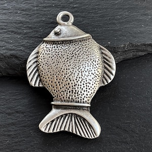 1  Fish Pendant, Silver plated, Large Fish, Turkish Jewelry supply mdla1523B