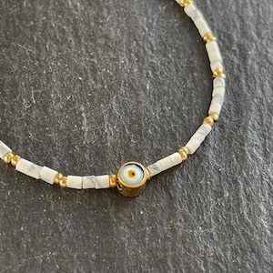 ALL&#39;INGROSSO 5 pezzi Bracciale sottile anti-malocchio con perline bianche placcate in oro, gioielli turchi BLZ60D