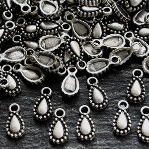 20  Teardrop Charms Silver plated dotted 11mm drops Turkish Jewelry supply mdla0192B