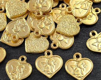 Angel Heart Charms Matte Gold Plated, 2 pcs Jewelry Making Charms Supplies, 527A