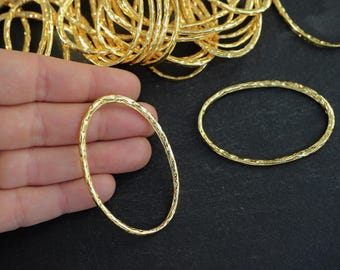 Gold Plated Oval Hoop Ring Charm, 1PC Textured Loop Jewelry Making Supply, 205D