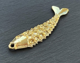 Gold Plated Fish Pendant Charm, Nautical Ocean Jewelry Finding, Textured Talisman Spiritual Amulet, Beach Style DIY Supply, 1510A