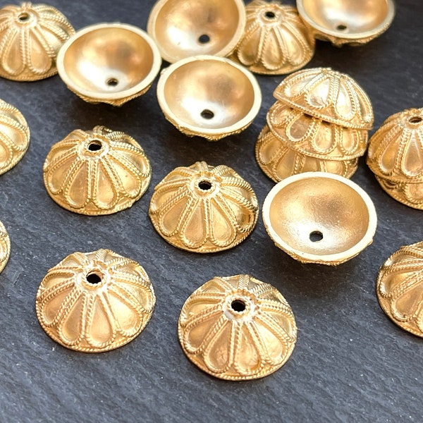 4    Bead Caps 24k Matte Gold plated 16mm Turkish jewelry supply mdla0617