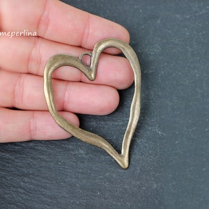 1   Heart Pendant Large Bronze plated Turkish Jewelry supply mdla0304C