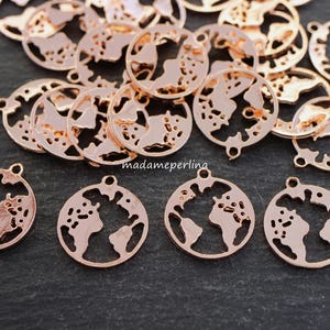22  World Charms Rose Gold plated World Map Earth Globe Globetrotter Travel Wanderlust Turkish Jewellery supply  mdla1203B