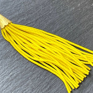 1  Yellow Tassel Heishi Beads Matte Gold plated cap hand made  Turkish jewelry supply mdla1186B