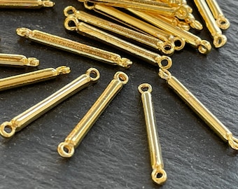 Gold Plated Bar Connectors 10 pcs, Minimalist Link Findings, Double Loop Stick Connectors, Jewelry Making Supplies, 1517A