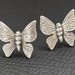 Butterfly Earrings Post Stud Matte Silver plated Turkish jewelry KP46B