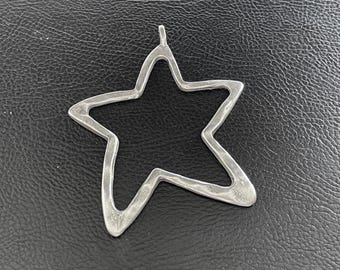 Silver Plated Large Star Pendant, Open Star Charm, Statement Celestial Pendant DIY Jewelry Making Supply, 574B
