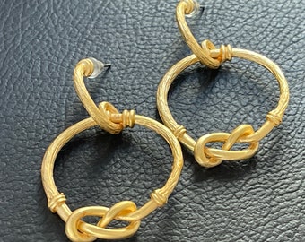 Knot Hoop Earrings Matte Gold plated dangle posts Turkish jewelry KP132